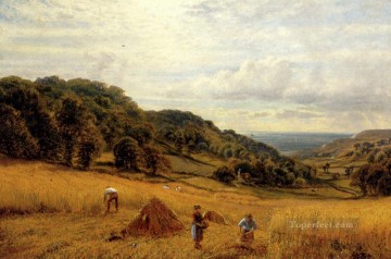  Harvest Painting - Harvesting At Luccombe Isle Of Wight landscape Alfred Glendening